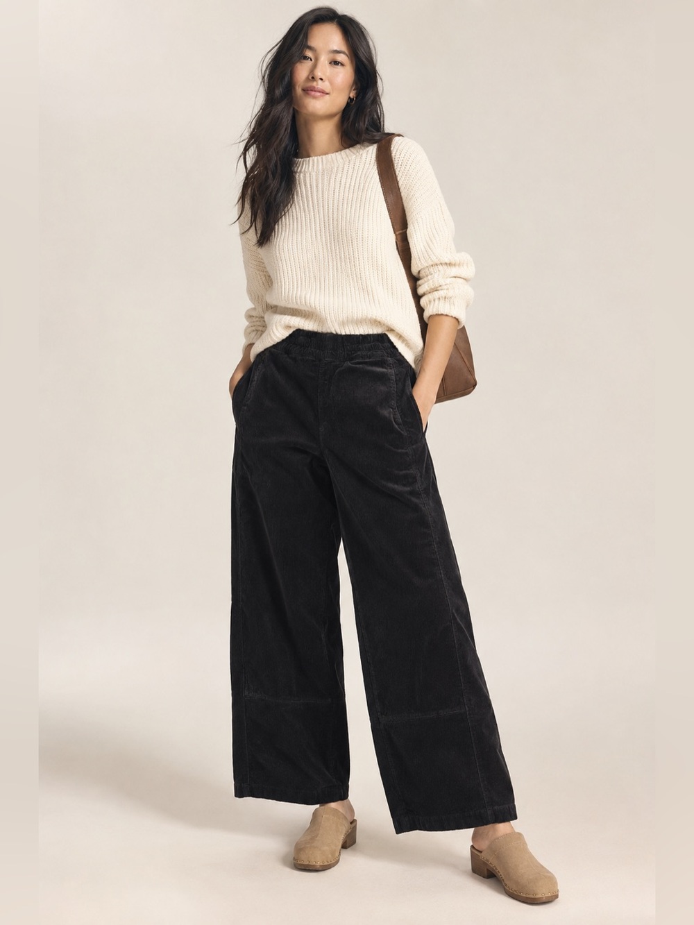 Pilcro Anthropologie Black Corduroy Wide Leg Elastic Waist Pockets Small